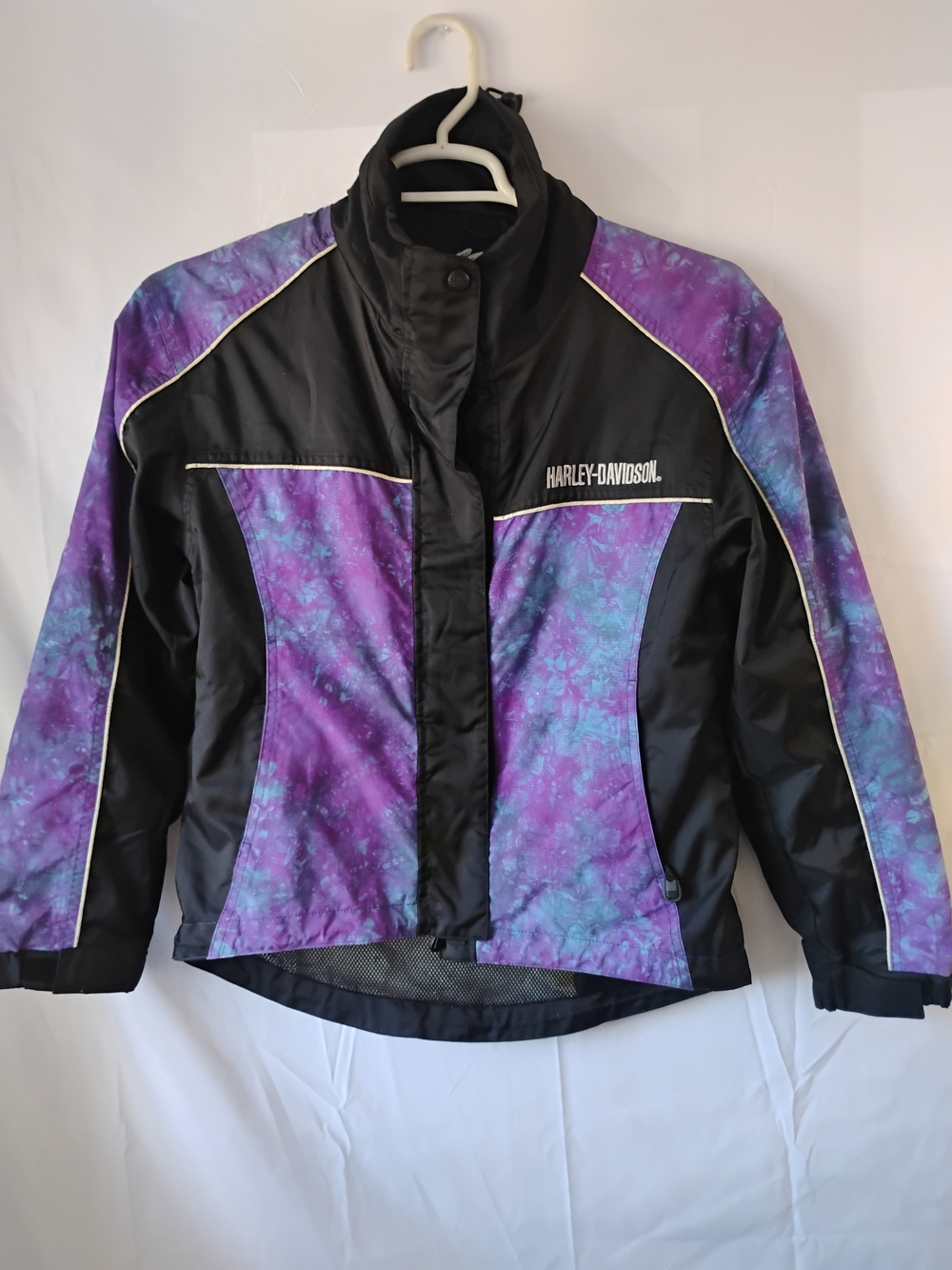 Y2k Harley-Davidson Black and Purple Tie-Dye Utility Jacket